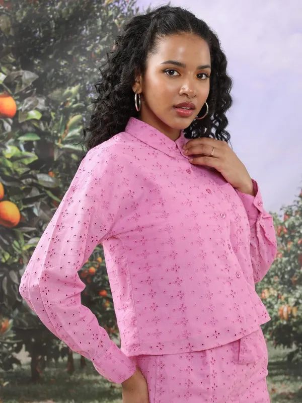 Tokyo Talkies Women Pink Self Design Casual Shirts