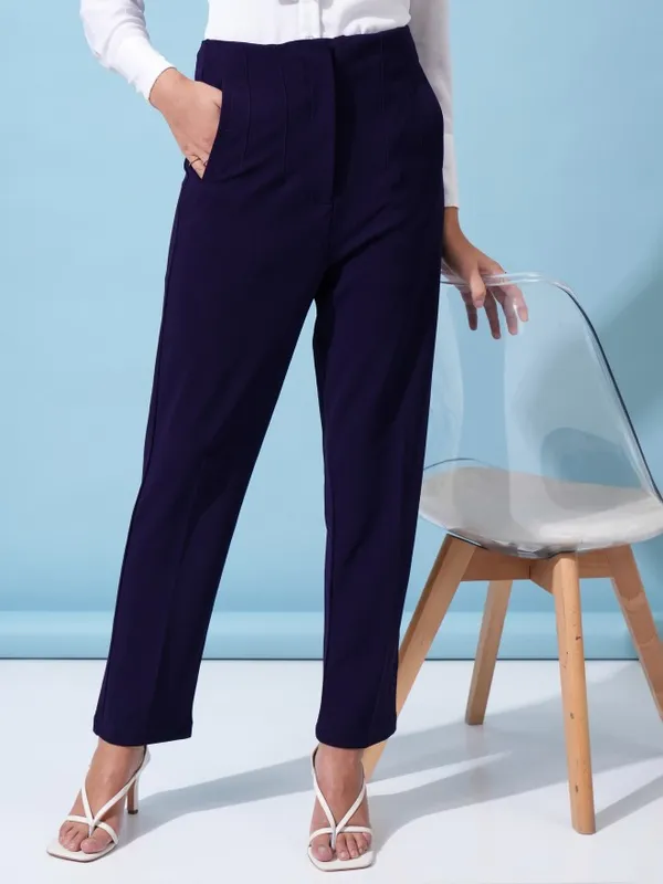 Solid Straight Fit Casual Trousers