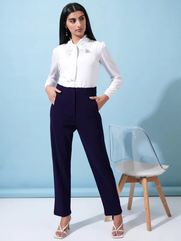 Solid Straight Fit Casual Trousers