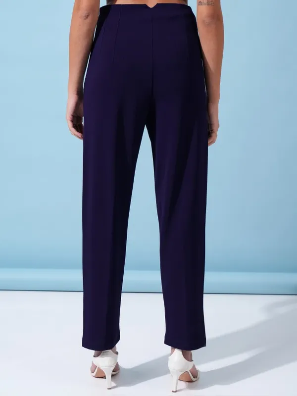 Solid Straight Fit Casual Trousers