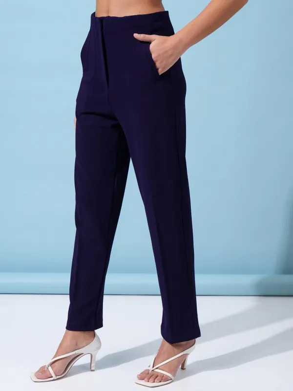 Solid Straight Fit Casual Trousers