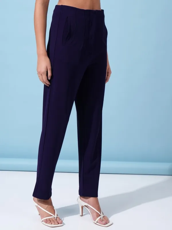 Solid Straight Fit Casual Trousers