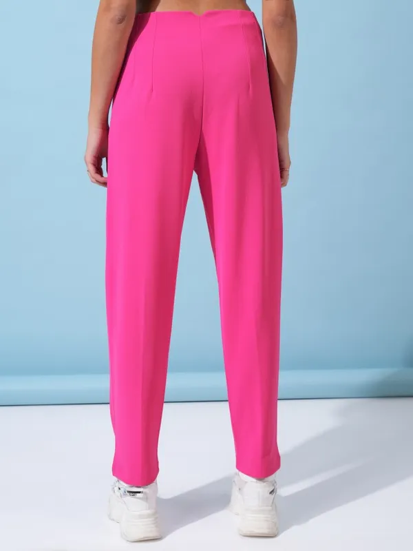  Tokyo Talkies Women Pink Solid Straight Fit Casual Trousers