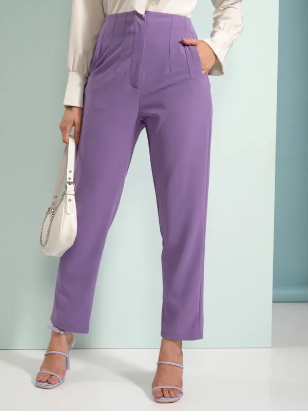  Tokyo Talkies Women Purple Solid Regular Fit Casual Trousers