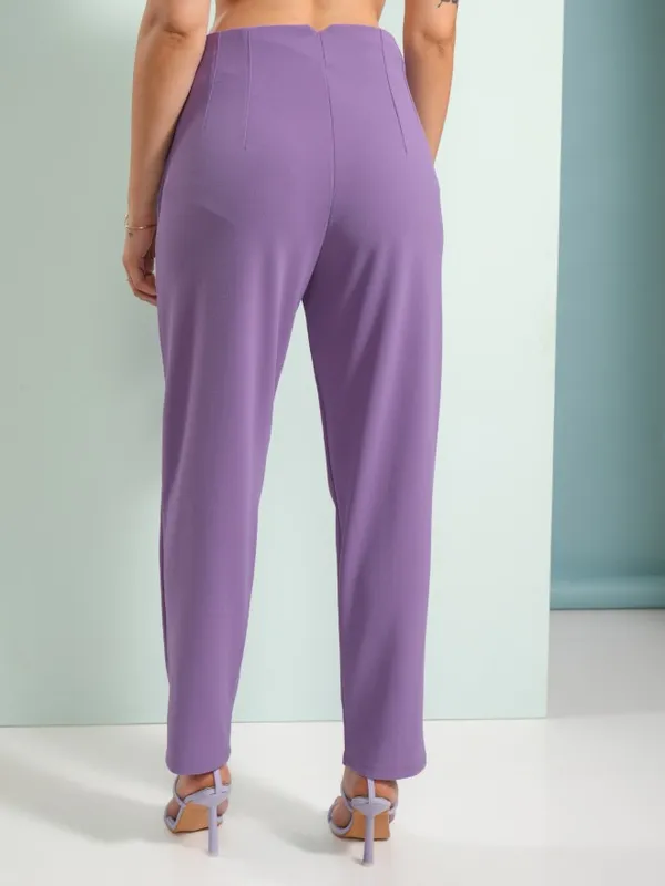  Tokyo Talkies Women Purple Solid Regular Fit Casual Trousers