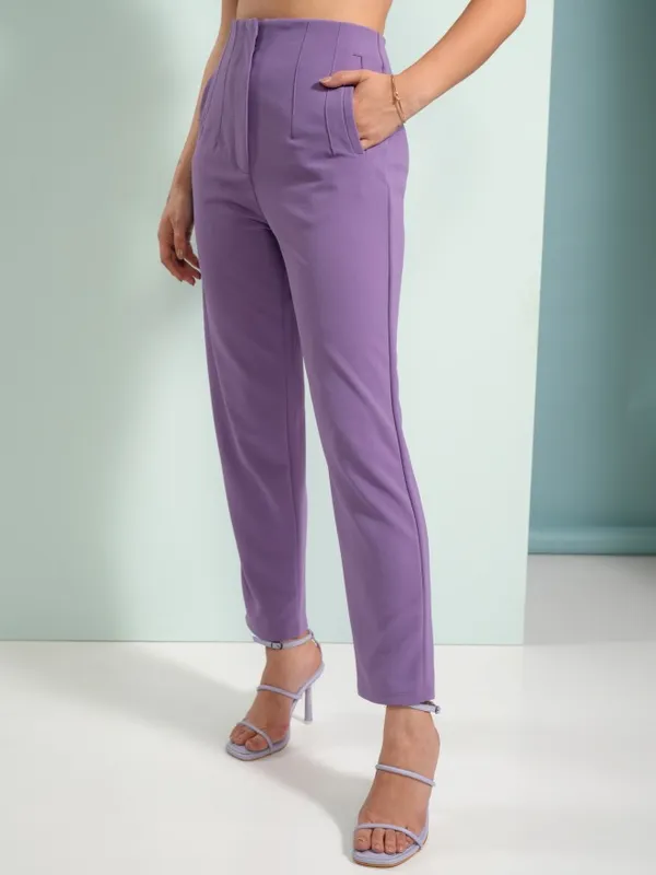  Tokyo Talkies Women Purple Solid Regular Fit Casual Trousers