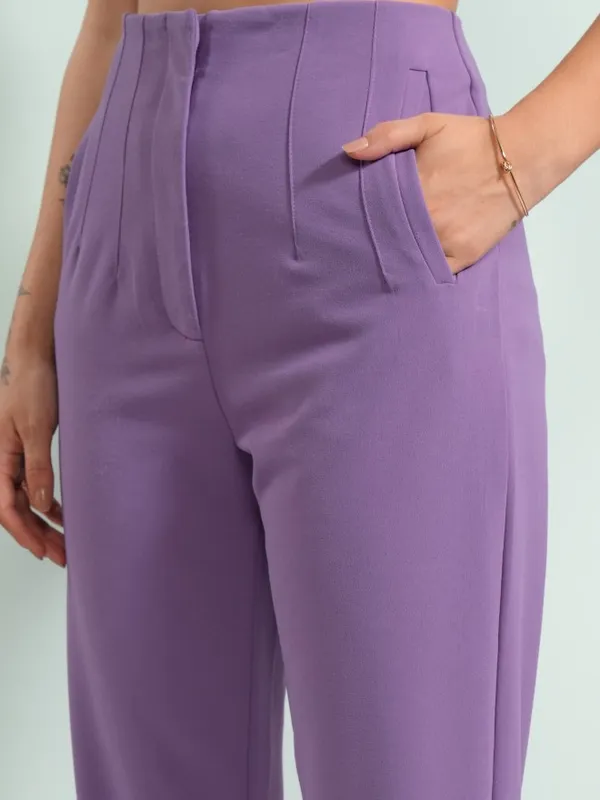  Tokyo Talkies Women Purple Solid Regular Fit Casual Trousers