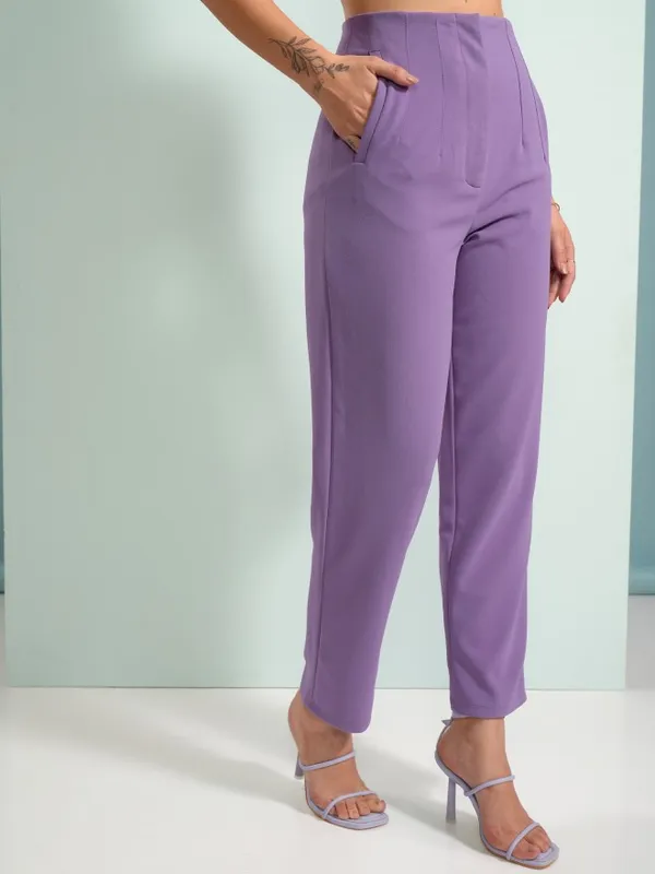  Tokyo Talkies Women Purple Solid Regular Fit Casual Trousers