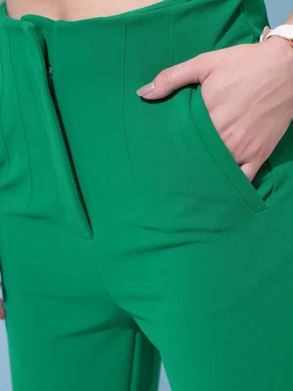  Tokyo Talkies Women Green Solid Regular Fit Casual Trousers