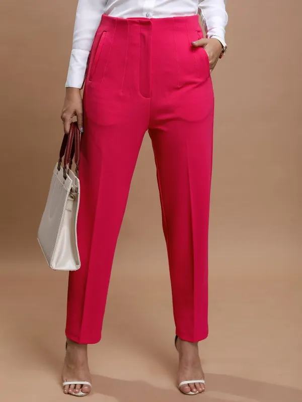  Tokyo Talkies Women Pink Solid Regular Fit Casual Trousers