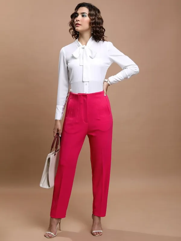  Tokyo Talkies Women Pink Solid Regular Fit Casual Trousers