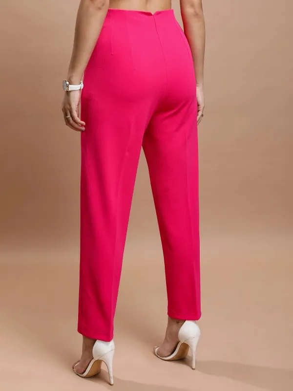  Tokyo Talkies Women Pink Solid Regular Fit Casual Trousers