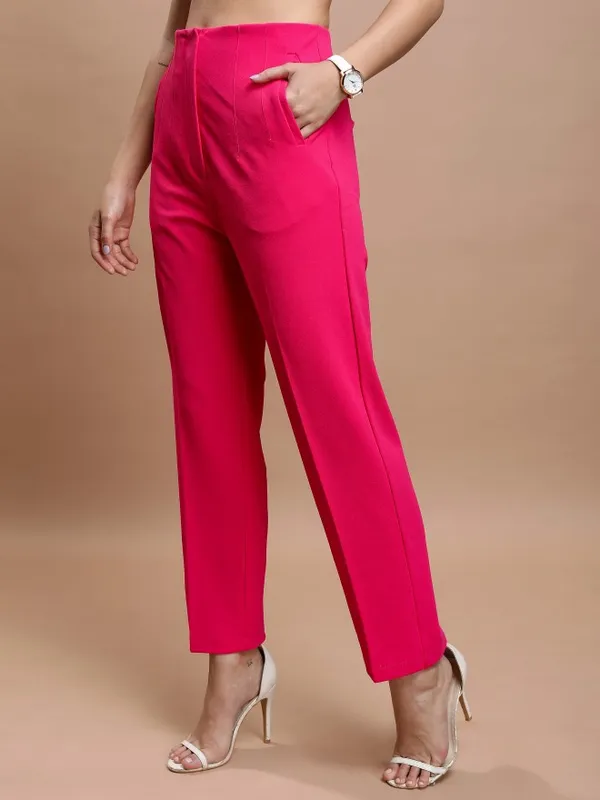  Tokyo Talkies Women Pink Solid Regular Fit Casual Trousers