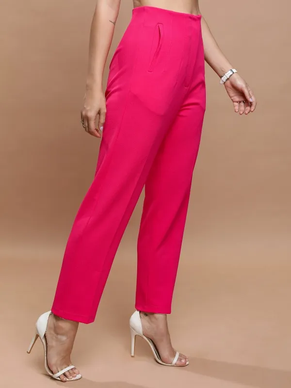 Tokyo Talkies Women Pink Solid Regular Fit Casual Trousers