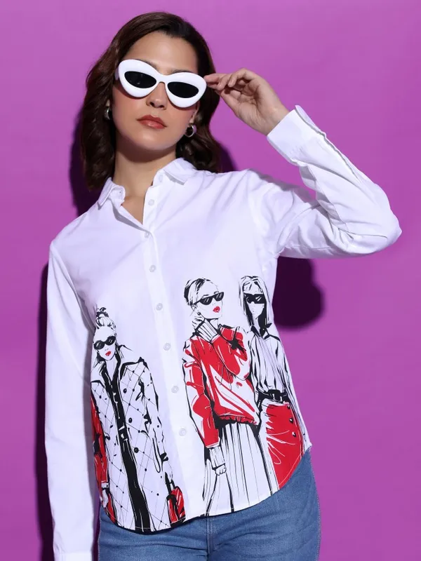  Tokyo Talkies Women White Printed Casual Shirts