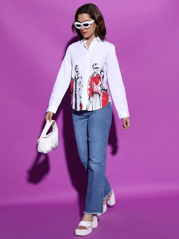  Tokyo Talkies Women White Printed Casual Shirts