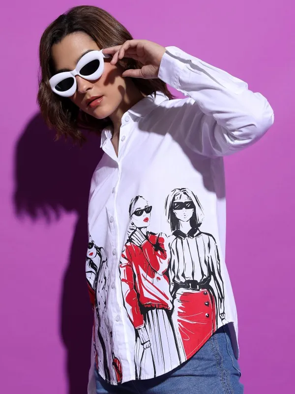  Tokyo Talkies Women White Printed Casual Shirts