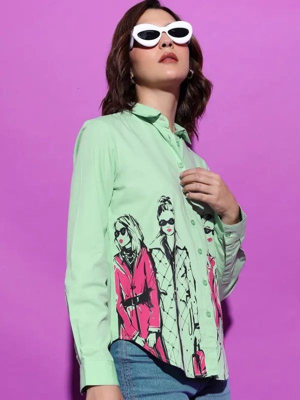  Tokyo Talkies Women Green Printed Casual Shirts