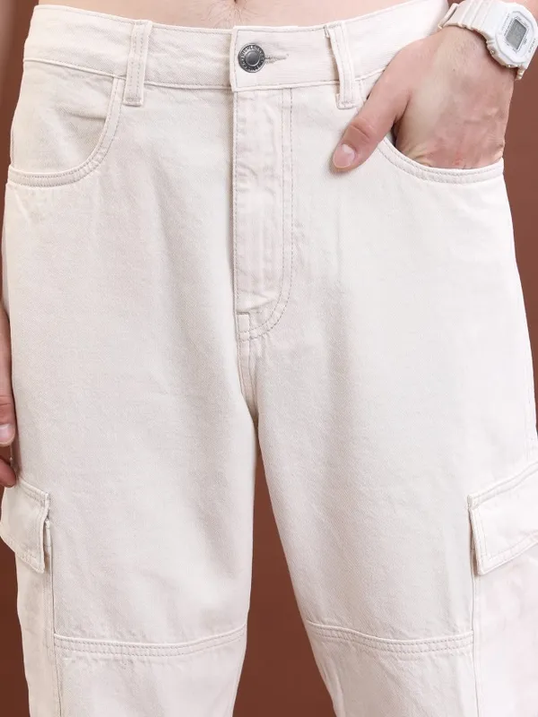  Highlander Men Cream Relaxed Fit Clean Look Jeans