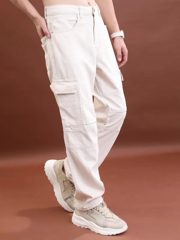  Highlander Men Cream Relaxed Fit Clean Look Jeans