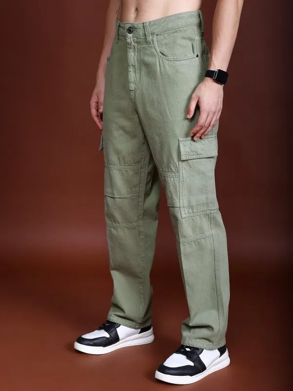  Highlander Men Olive Relaxed Fit Clean Look Jeans