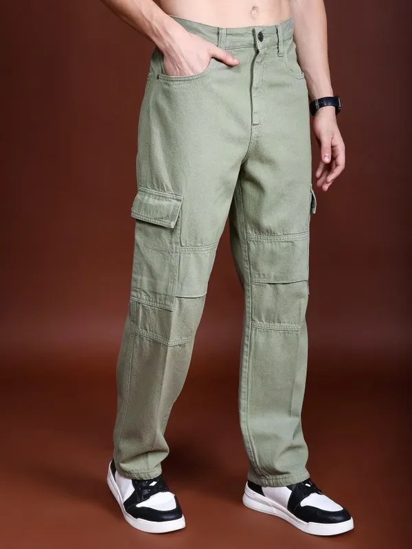  Highlander Men Olive Relaxed Fit Clean Look Jeans