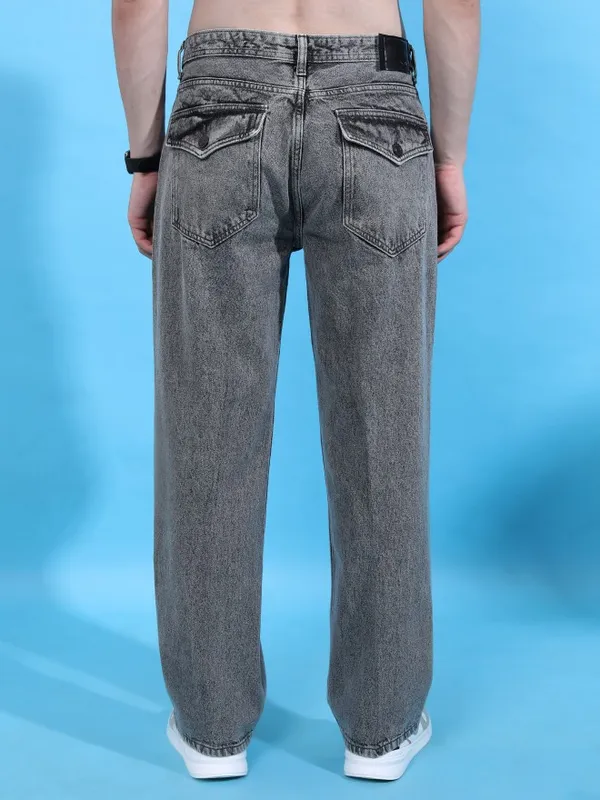  Highlander Men Grey Wide Leg Clean Look Jeans