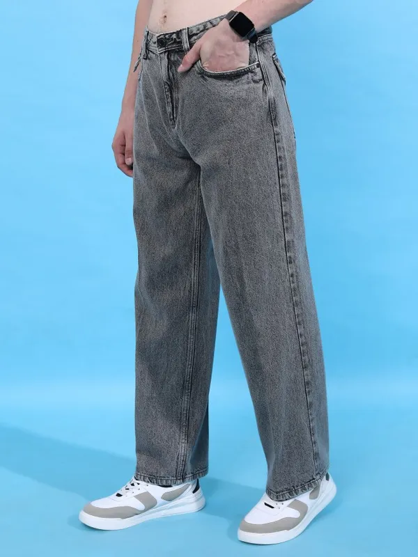  Highlander Men Grey Wide Leg Clean Look Jeans
