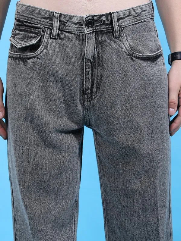  Highlander Men Grey Wide Leg Clean Look Jeans