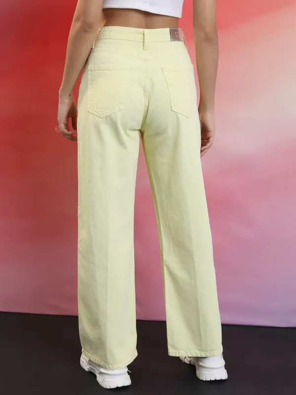  Tokyo Talkies Women Yellow Wide Leg Clean Look Jeans