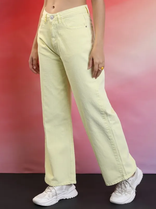  Tokyo Talkies Women Yellow Wide Leg Clean Look Jeans