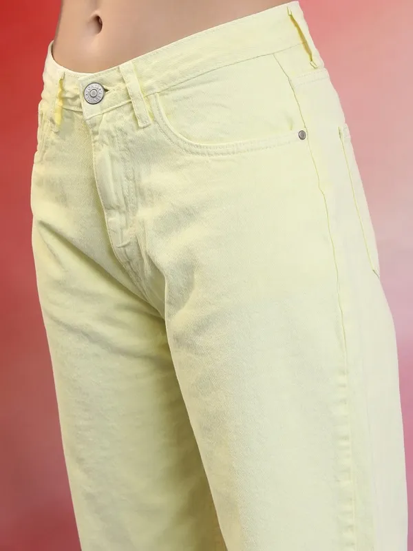  Tokyo Talkies Women Yellow Wide Leg Clean Look Jeans