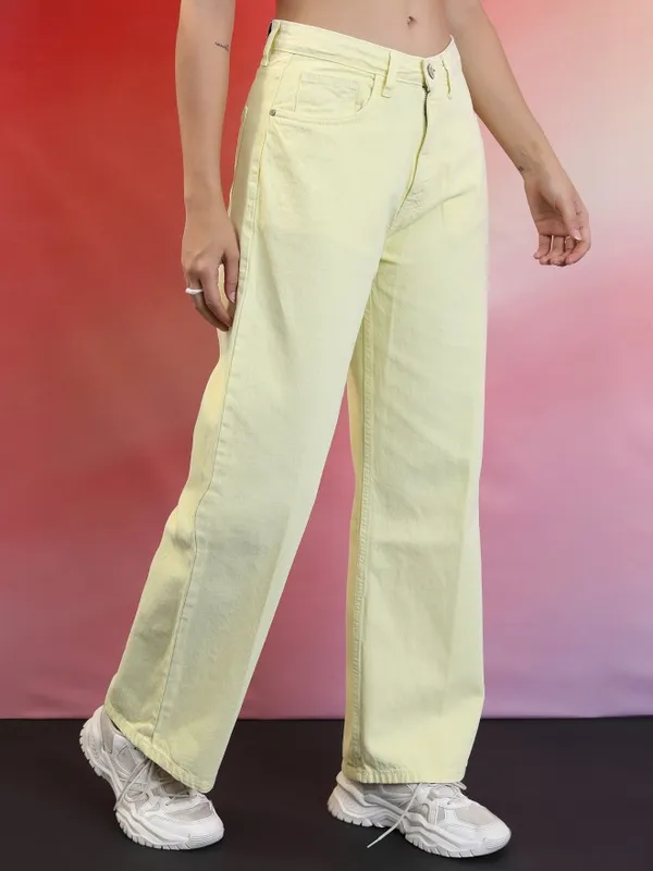  Tokyo Talkies Women Yellow Wide Leg Clean Look Jeans