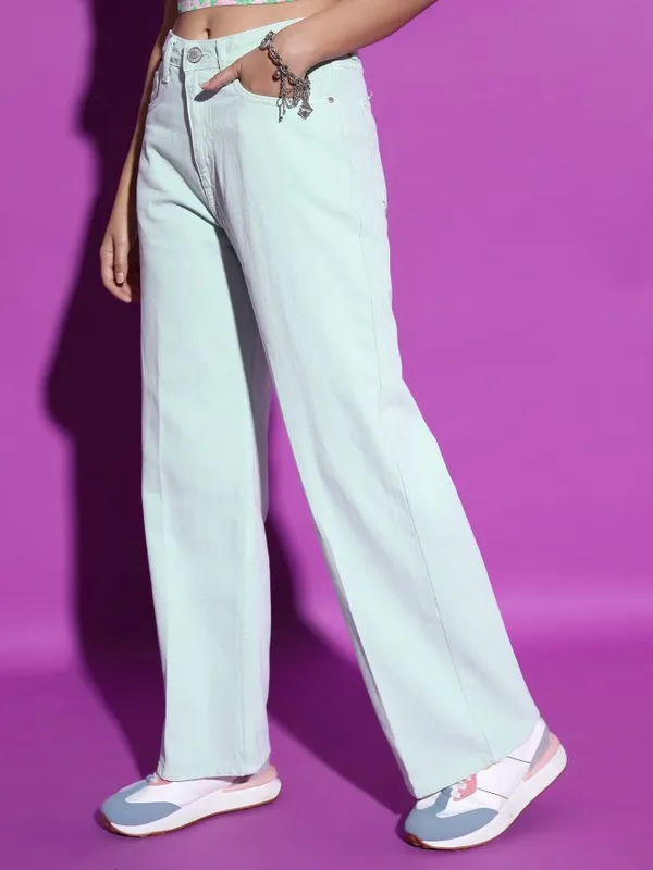  Tokyo Talkies Women Sage Wide Leg Clean Look Jeans
