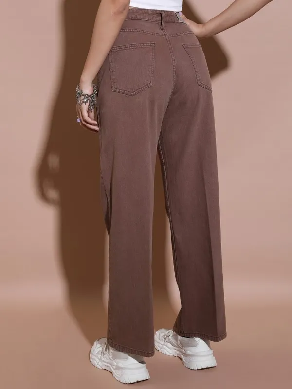  Tokyo Talkies Women Brown Wide Leg Clean Look Jeans