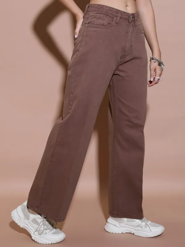  Tokyo Talkies Women Brown Wide Leg Clean Look Jeans