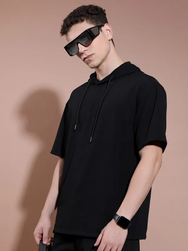 Men Solid Hood T-Shirt
