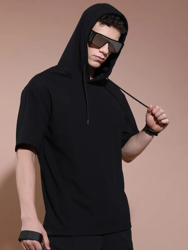 Men Solid Hood T-Shirt