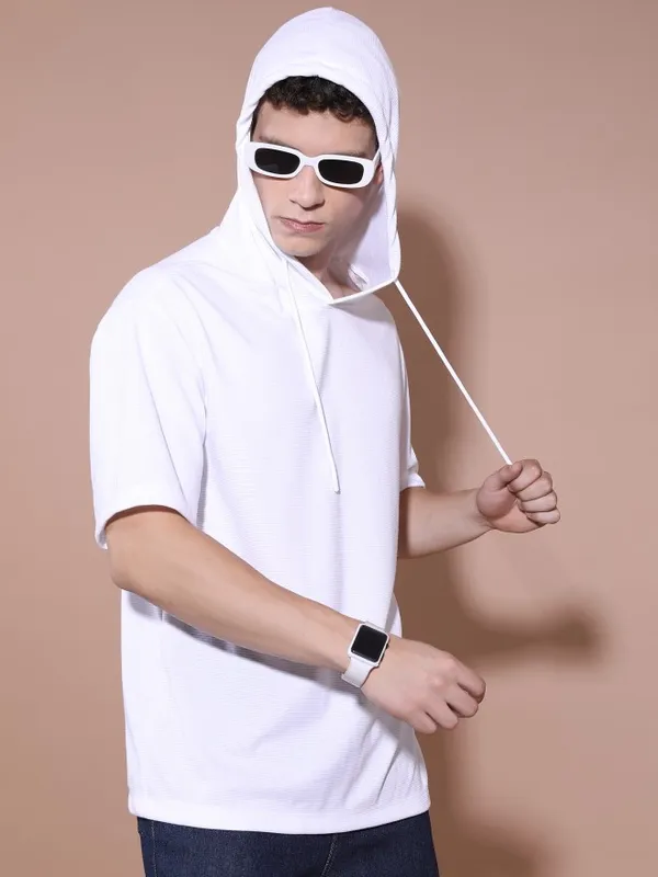 Men Solid Hood T-Shirt