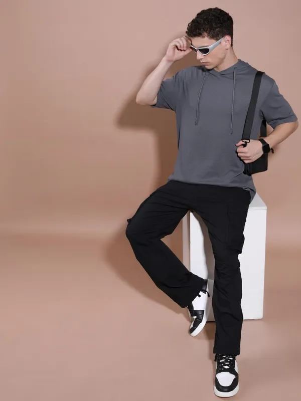 Men Solid Hood T-Shirt