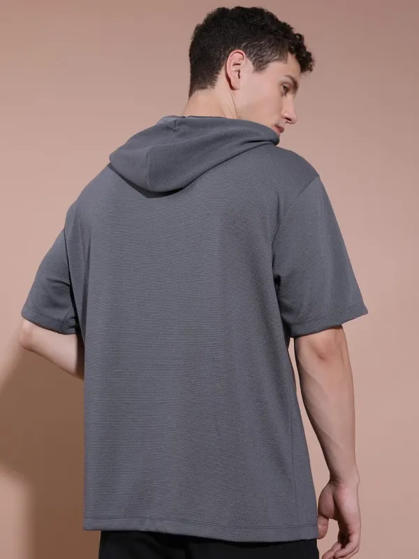 Men Solid Hood T-Shirt