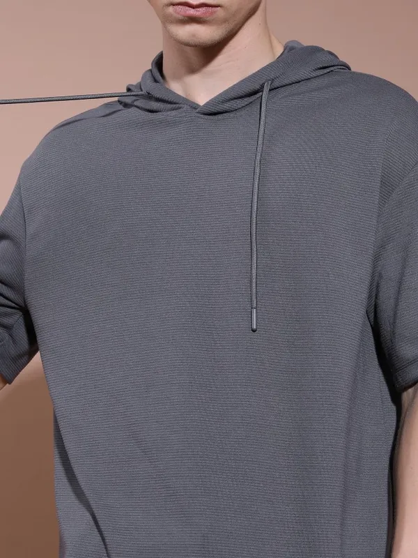 Men Solid Hood T-Shirt