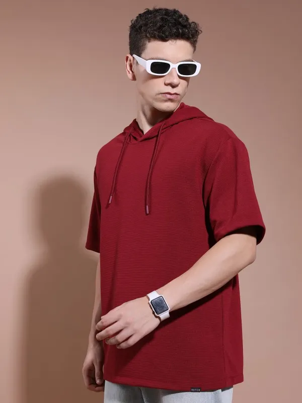 Men Solid Hood T-Shirt