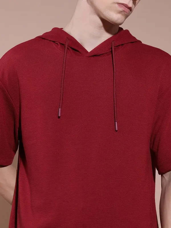 Men Solid Hood T-Shirt