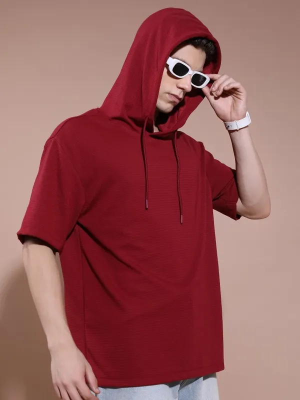 Men Solid Hood T-Shirt