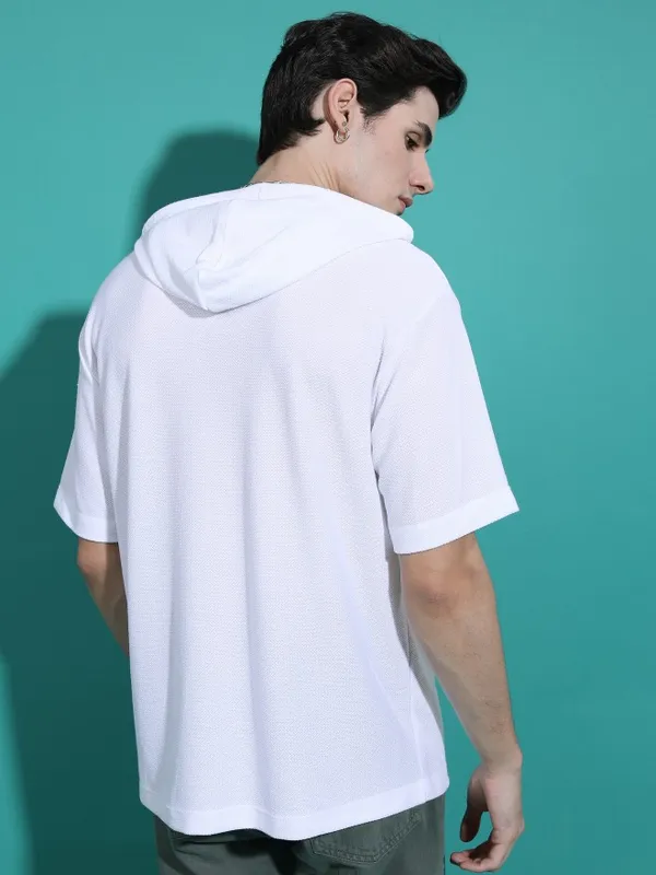 Highlander Men White Hooded Solid Oversized Fit T-Shirt
