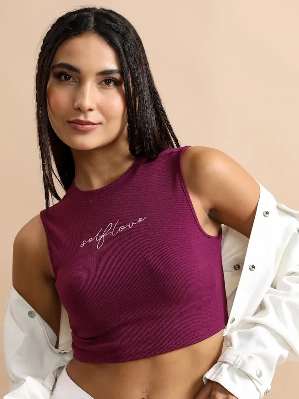  Ketch Women Purple Self Design Fitted Tops