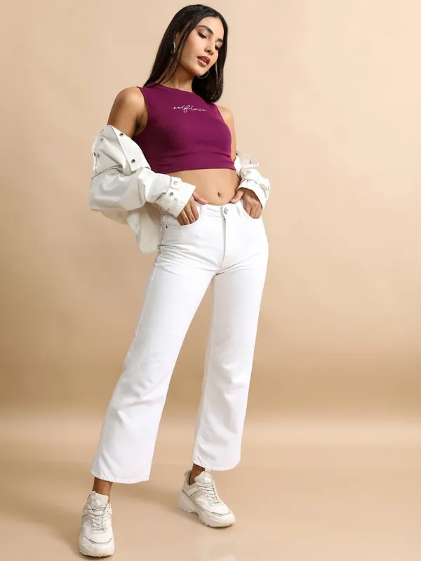  Ketch Women Purple Self Design Fitted Tops