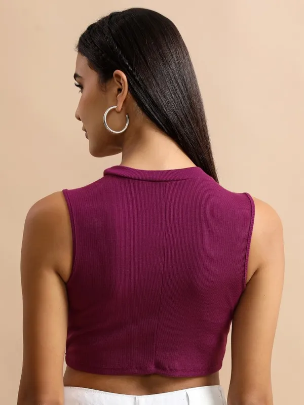  Ketch Women Purple Self Design Fitted Tops