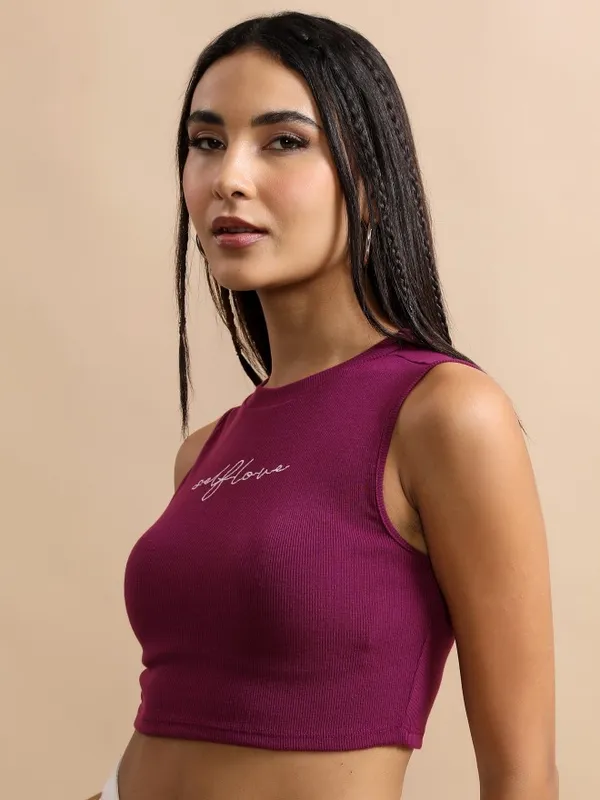  Ketch Women Purple Self Design Fitted Tops